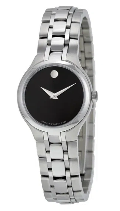 Pre-owned Movado 0606368 Museum Black Dial Silver Steel Bracelet Band Womens Watch