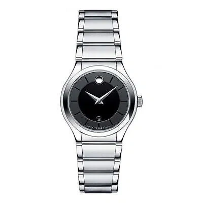 Pre-owned Movado 0606493 Quadro Black Dial Stainless Steel Women's Watch $995 Great Gift