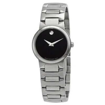 Pre-owned Movado 0607295 Black Dial Silver Stainless Steel Bracelet Ladies26mm Temo Watch