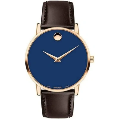 Pre-owned Movado 0607316 Blue Dial Brown Calfskin Strap 40mm Museum Classic Men's Watch