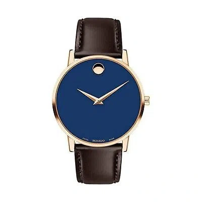 Pre-owned Movado 0607316 Blue Dial Brown Calfskin Strap 40mm Museum Classic Men's Watch