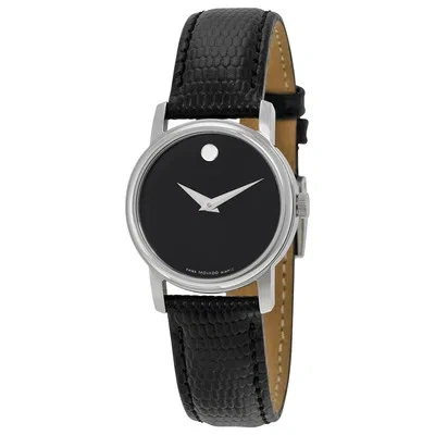 Pre-owned Movado 2100004 Museum Black Dial Black Leather Strap Watch $495 Great Gift