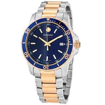 Pre-owned Movado 2600149 Series 800 Two Tone Blue Dial Stainless Steel Men's Watch
