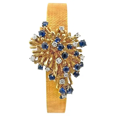 Pre-owned Movado 3.55 Carats Total Mixed-cut Sapphire & Diamond Antique Watch Bracelet In Blue