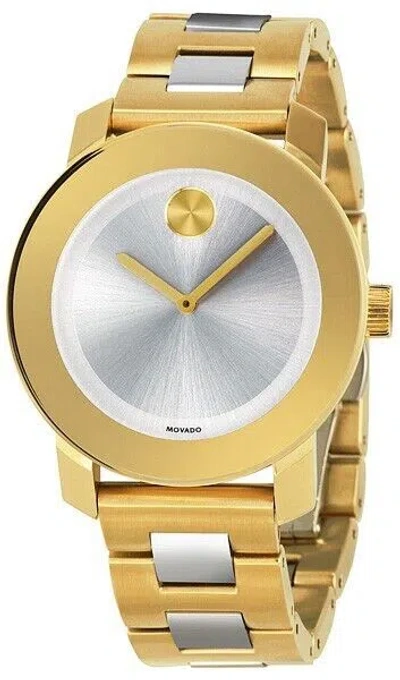 Pre-owned Movado 3600129 Bold Silver Dial Yellow Gold Pvd Ladies Watch