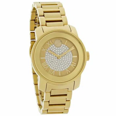 Pre-owned Movado 3600255 Bold Gold Pave Dial Stainless Steel Ladies Watch