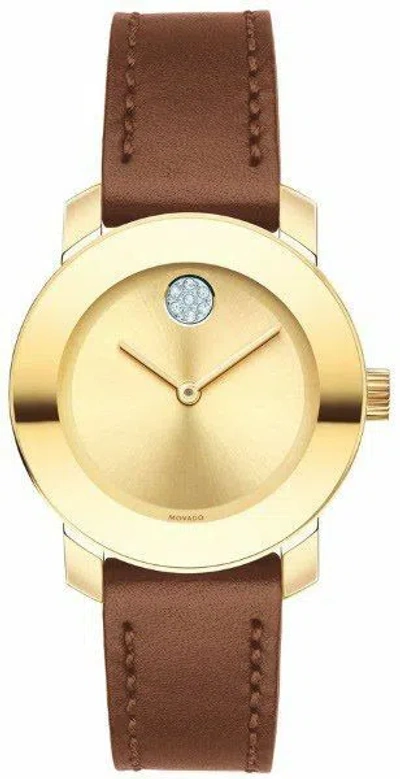 Pre-owned Movado 3600437 Bold Gold Tone Sunray Dial Brown Leather Watch