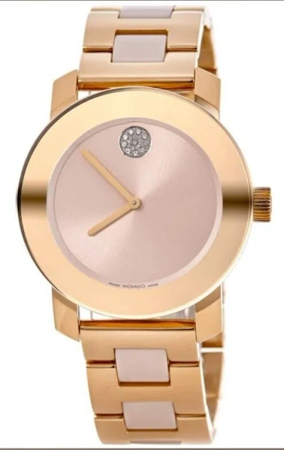 Pre-owned Movado 3600799 Ceramic Gold Dial Rose Gold Steel Womens Watch