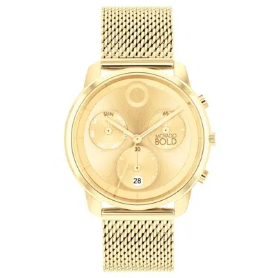 Pre-owned Movado 3601025 Gold Chronograph Dial Gold Stainless Mesh Bracelet Mens Watch