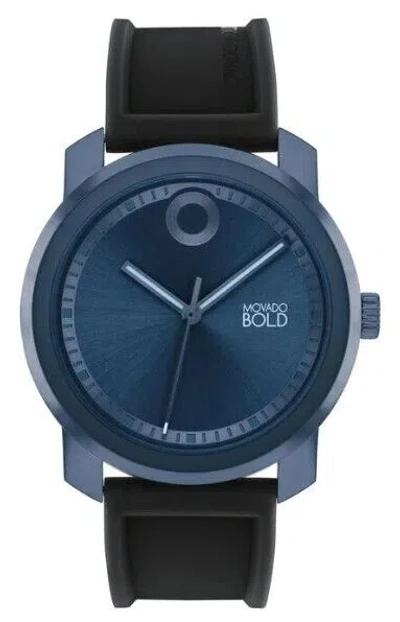 Pre-owned Movado 3601038 Trend Propel Blue Dial Black Silicone Band Mens Watch