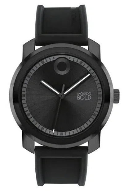Pre-owned Movado 3601039 Trend Propel Black Dial Black Silicone Band Mens Watch