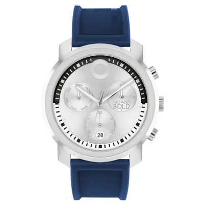 Pre-owned Movado 3601048 Trend Propel Chronograph Silver Dial Blue Silicone Mens Watch