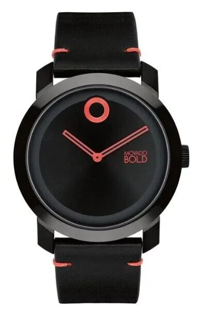 Pre-owned Movado 3601059 Trend Impulse Black Dial Black Leather Band Men's Watch