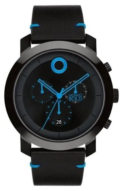 Pre-owned Movado 3601067 Trend Impulse Black Chronograph Dial Black Leatherband Mens Watch