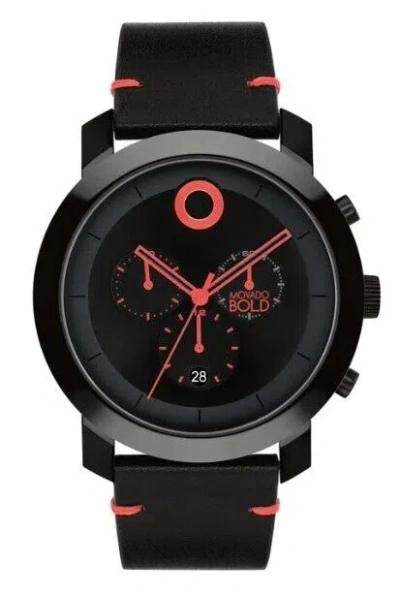 Pre-owned Movado 3601068 Trend Impulse Black Chronograph Dial Black Leatherband Mens Watch