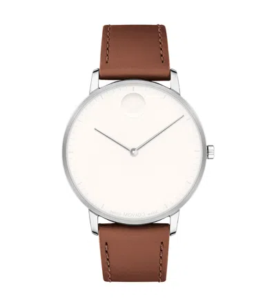 Pre-owned Movado 3640106 White Dial Brown Cognac Brown Leather Strap Mens Swiss Watch
