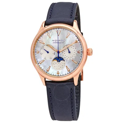 Pre-owned Movado 3650011 Celestograf Moon Phase Heritage Mother Of Pearl Dial Ladies Watch