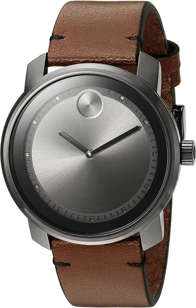 Pre-owned Movado $595  Bold Men's Gray 42mm Dial Italian Leather Band Swiss Watch 3600366