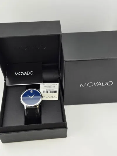 Pre-owned Movado $595 Msrp |  Men's Museum Classic Blue Dial Leather Band Watch - 0607270