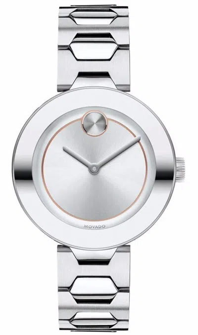 Pre-owned Movado $595 Womens  Bold Silver 32mm Dial Stainless Steel Swiss Watch 3600381