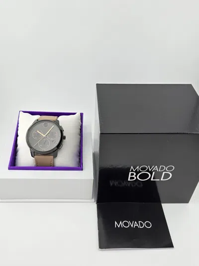 Pre-owned Movado $650 Msrp |  Men's Bold Black Dial Chronograph Leather Band Watch 3600719
