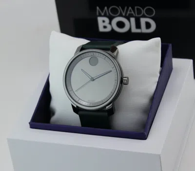 Pre-owned Movado Authentic  Bold Trend Gunmetal Gray Green Leather Men's 3600570 Watch