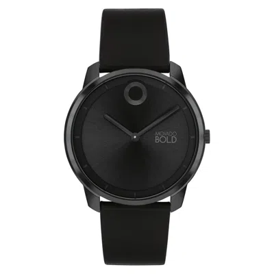 Pre-owned Movado Black Dial Black Leather Strap 40mm Quartz Watch