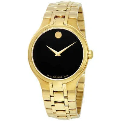 Pre-owned Movado Black Dial Yellow Gold Pvd Watch 0607227