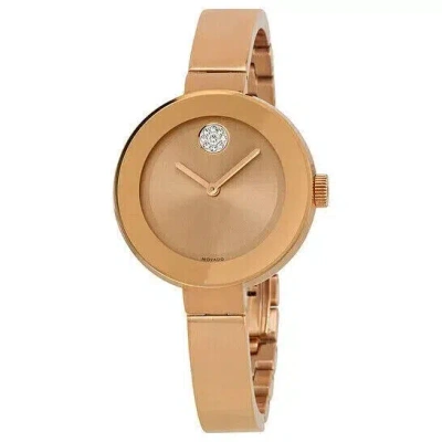 Pre-owned Movado Bold 3600202 Rose Gold Silver Sunray Dial Stainless Steel Womens Watch