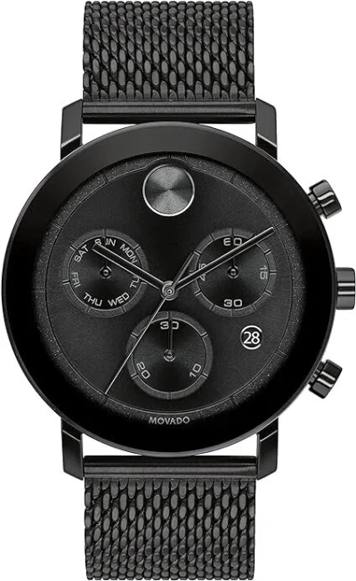 Pre-owned Movado Bold 3600760 Black Chronograph Dial Black Mesh Bracelet Men's 42mm Watch