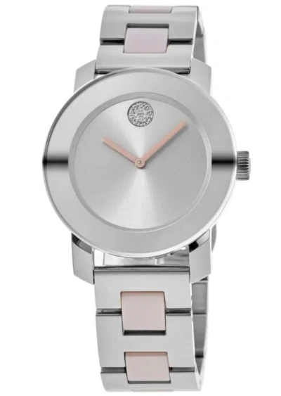 Pre-owned Movado Bold 3600801 Silver Dial Pink Cermanic/steel Bracelet Womens Watch