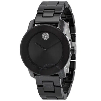 Pre-owned Movado Bold 3600803 Black Crystal Sunburst Dial Ceramic Bracelet Womens Watch