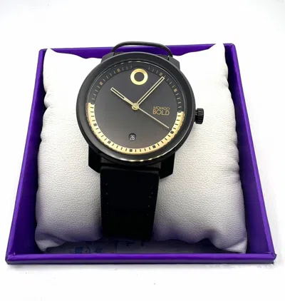 Pre-owned Movado Bold 3600999 Trend Black Dial Black Leather Strap Women's Watch