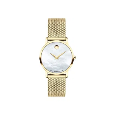 Pre-owned Movado 0607351 Mop Dial Gold-tone Mesh Bracelet Ladies Museum Classic 28mm Watch