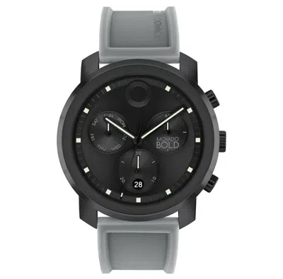 Pre-owned Movado Bold 3601050 Black Chronograph Dial Gray Silicone Strap Mens Watch