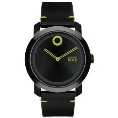 Pre-owned Movado Bold 3601060 Impulse Black/green Dial Black Leather Strap Mens Watch