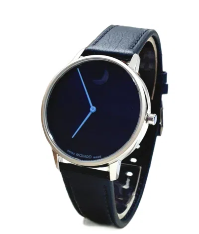 Pre-owned Movado Bold 3640099 Black Dial Black Leather Strap Mens Watch