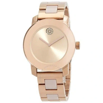 Pre-owned Movado Bold 3700799 Evolution Rose Gold Dial Steel/ceramic Band Womens Watch