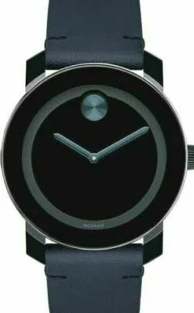 Pre-owned Movado Bold 42mm Black Dial With Blue Leather Strap Men's Watch 3600601