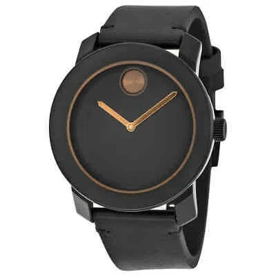 Pre-owned Movado Bold Black Dial Black Leather Men's Quartz Watch 3600297