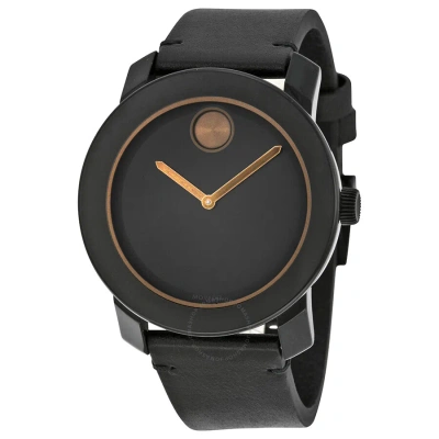 Movado Bold Black Dial Black Leather Men's Quartz Watch 3600297 In Black / Bronze