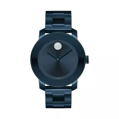 Pre-owned Movado Bold Blue Plated Stainless Steel Crystal Dot Ladies Watch 3600388