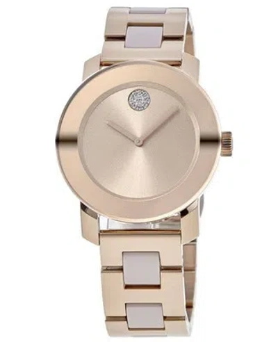 Pre-owned Movado Bold Ceramic Gold Dial Rose Gold Steel Women's Watch 3600799