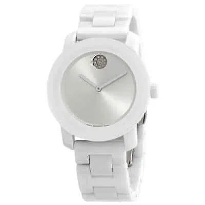 Pre-owned Movado Bold Ceramic Quartz Silver And White Museum Dial Ladies Watch 3600802