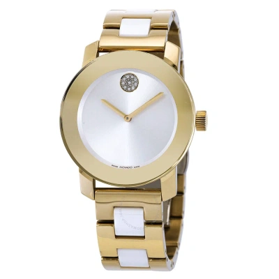 Movado Bold Ceramic Quartz White Dial Ladies Watch 3600892 In Gold Tone / White