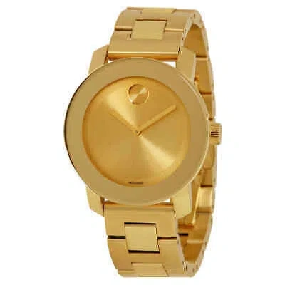 Pre-owned Movado Bold Champagne Dial Yellow Gold Ion-pated Ladies Watch 3600085