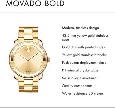Pre-owned Movado Bold Champagne Dial Yellow Gold-plated Men's Watch 3600258