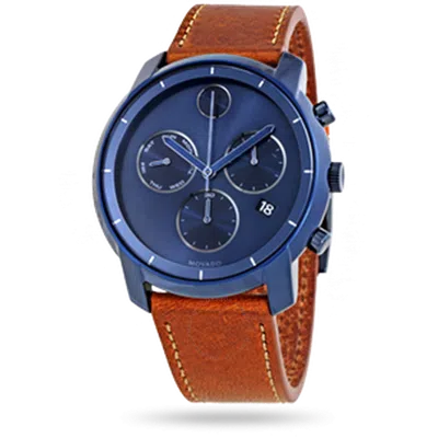 Movado Bold Chronograph Ink Blue Dial Men's Watch 3600476 In Blue / Cognac