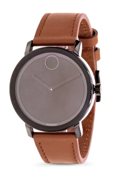 Movado Bold Cognac Leather Mens Watch In Brown