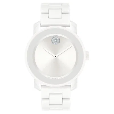 Pre-owned Movado Bold Crystal Accent All White Ceramic Bracelet Watch 36mm 3600802